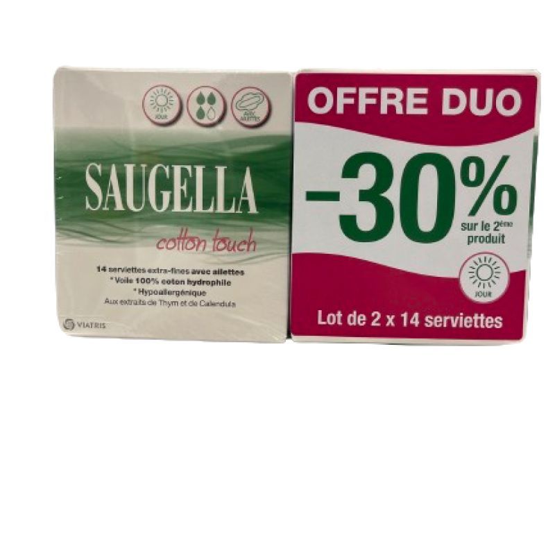 Saugella Cotoon Touche Offre Duo Lot de 2 X 14 Serviettes